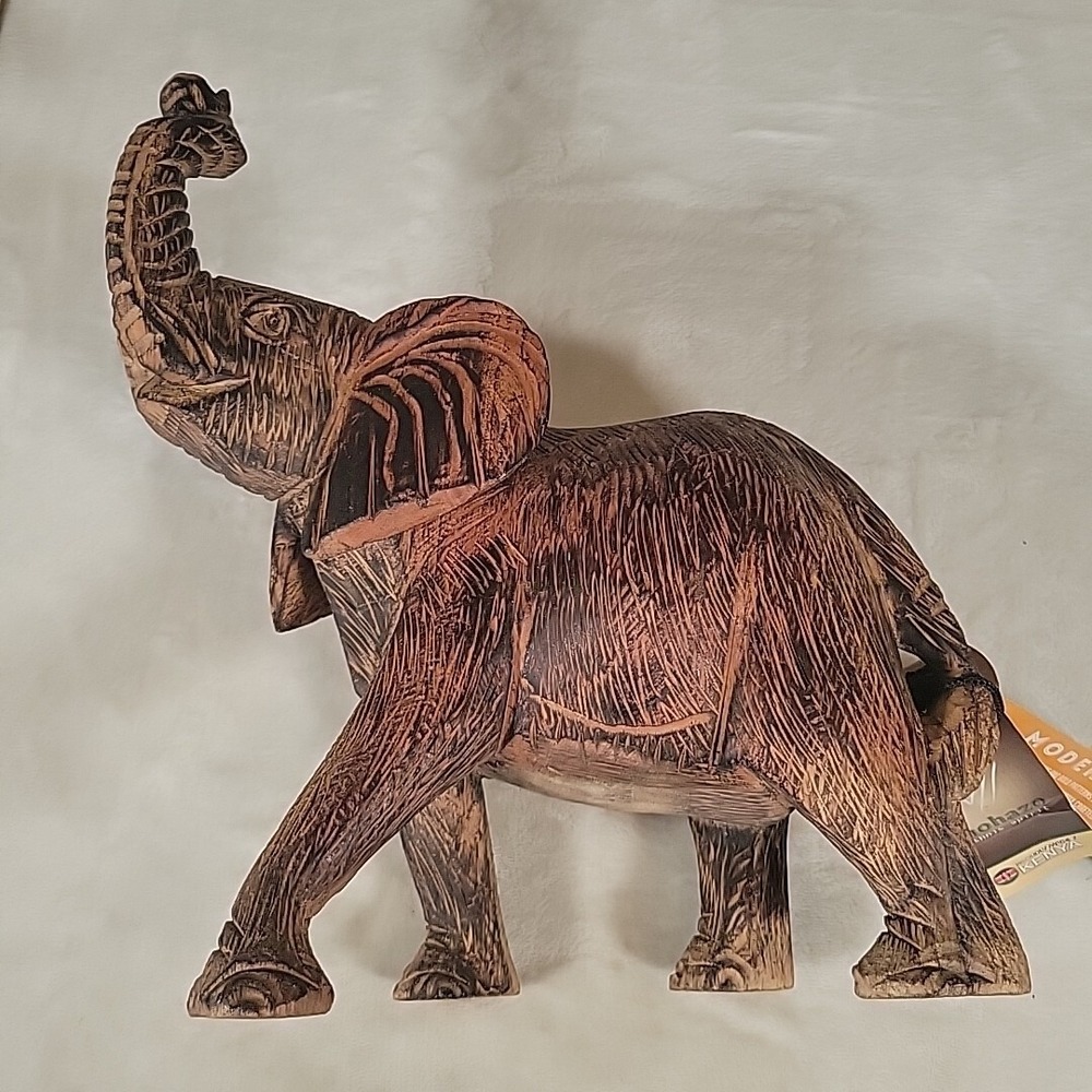Modern Africa Hand Carved In Kenya Of Jacarando‎ Wood Elephant Sculpture 8" Tall